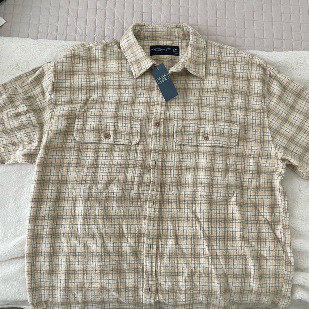 Men's Abercrombie and Fitch Beige 90s Oversized Flannel (Men’s Size M) - Picture 8 of 8